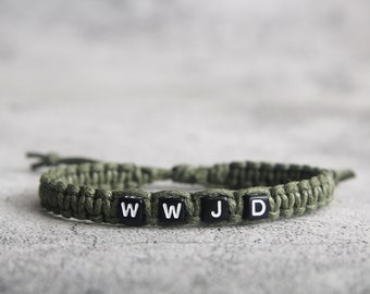 WWJD  bracelet, Custom initial Men Bracelet, surfer bracelet, gift for him for boyfriend, What Would Jesus Do Bracelets. Christian Jewelry