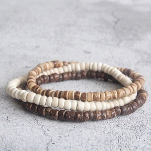 Bracelet Coconut Beach, bracelets Surfer, bracelet en bois, bracelet perlé Yoga Boho, ensemble de bracelets pour hommes, cadeau de Noël, cadeau pour lui