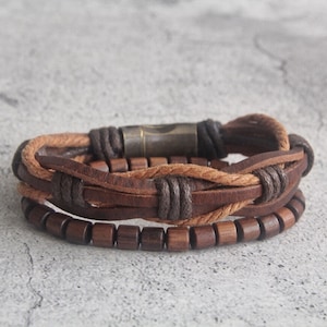 Mens bracelet set, Mens Leather Bracelet,Birthday Gift for Dad,Braided Leather Bracelet, Personalized gifts, Gift For Him, set of 2