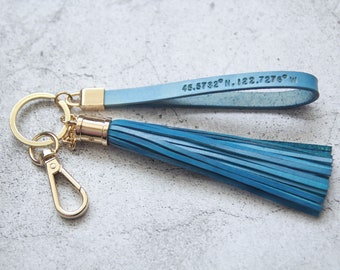 Coordinate Keychain, Leather bagcharm, Leather Tassel Keychain, Leather Initial keychain, Women car accessories , Purse Tassel Bag Charm