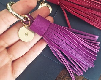 Personalized Gift for Her, Custom Tassel Keychain, Leather Bagcharm, Leather Tassel Keychain, Name keychain, Initials Charm Tassel Keychain