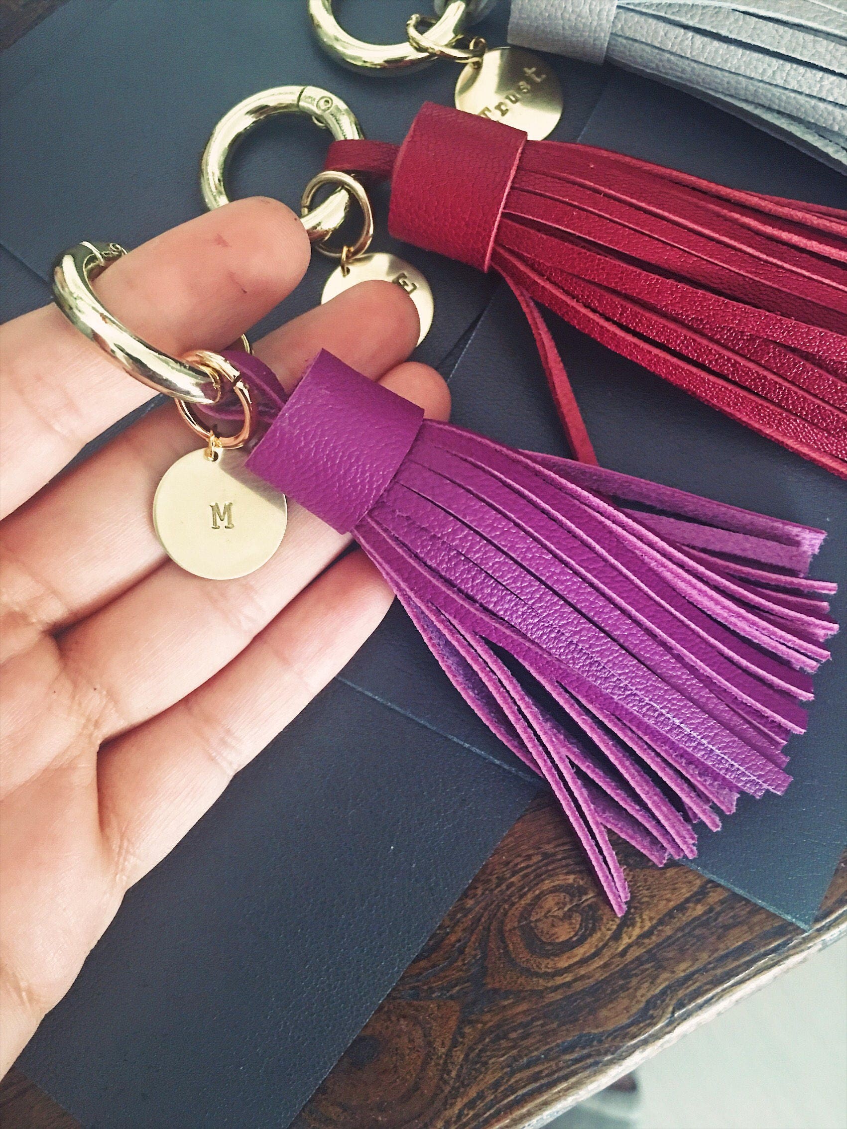 Leather Tassel Keychain With Bullet Casing. 