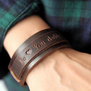 Personalized Gift for Him, Mens Leather Bracelet, Custom Secret Message Bracelet, Fathers Day Gift image 2