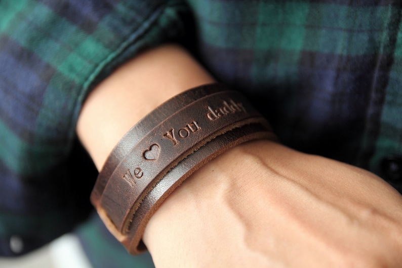 Personalized Gift for Him, Mens Leather Bracelet, Custom Secret Message Bracelet, Fathers Day Gift image 2