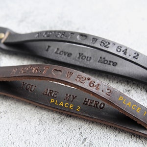 Coordinates Bracelet for Couples, Man Leather Bracelet, Anniversary Gifts, Birthday Gift for Boyfriend, Valentines Day Gift, Gift for Him