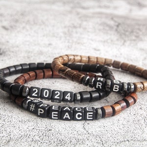 Pulsera de madera personalizada con letra, pulsera de cuentas con nombre, pulsera de parejas, regalo para novio, regalo para él