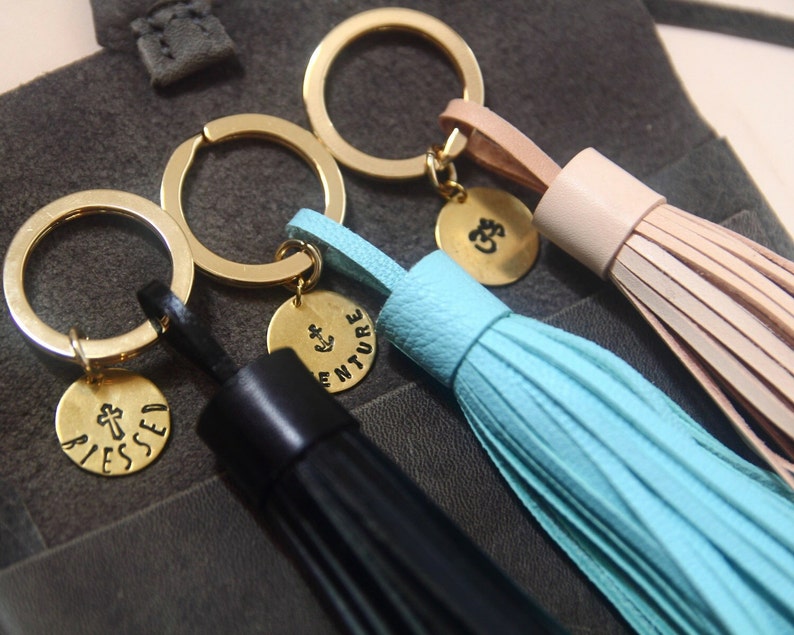 Personalized Keychain, Tassel Keychain, Leather bagcharm, Leather Key Holder, Gift for Women, name keychain, Mothers Day Gift, Gift for Mom image 4