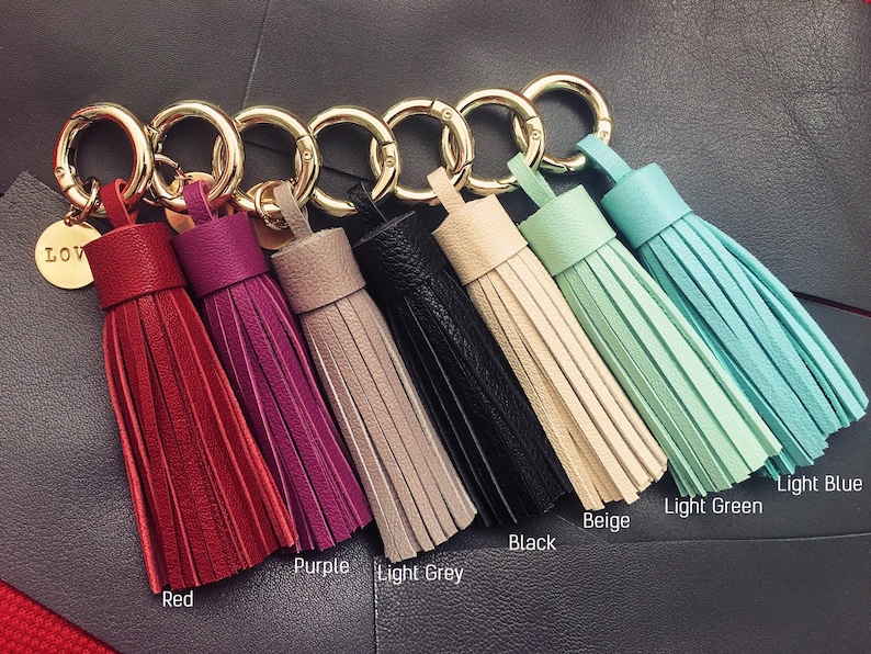 Personalized Keychain, Tassel Keychain, Leather bagcharm, Leather Key Holder, Gift for Women, name keychain, Mothers Day Gift, Gift for Mom image 2