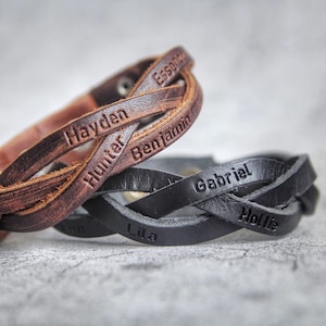 Leren herenarmband, gepersonaliseerd cadeau voor papa, aangepaste naamarmband, jubileumcadeau, cadeau voor man, vaderdagcadeau, voor papa