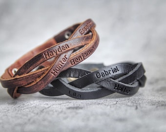 Men's Leather Bracelet, Personalized Gift for Him, Custom Name Bracelet, Anniversary Gift, Gift for Husband, Fathers Day Gift