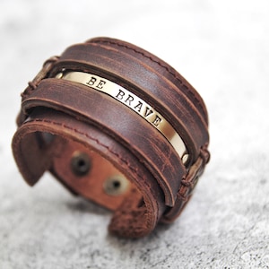 Personalized Leather Cuff for Men, Anniversary Gift for Him, Custom Mens Bracelet, Leather bracelet For Dad, Fathers Day Bracelet