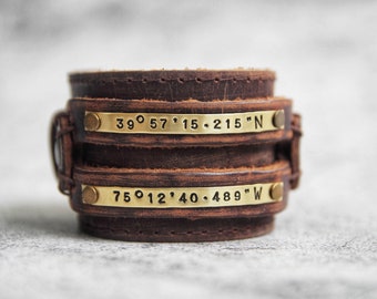 Latitude Longitude Bracelet, Personalized Bracelet, GPS Coordinates, Leather Bracelet, Custom Coordinates Bracelet