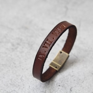 Personalized Gift for Him, Custom Leather bracelet, Anniversary Date Bracelet, Gift for Her, Gift for Boyfriend, Father’s Day Gift