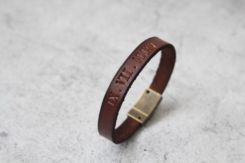 Personalized Gift for Him, Custom Leather bracelet, Anniversary Date Bracelet, Gift for Her, Gift for Boyfriend, Fathers Day Gift image 1