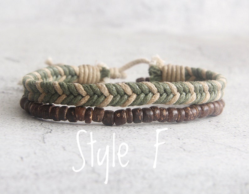 Pulseras de playa, pulseras de surfista, pulsera de cuentas Boho de yoga regalo para ella, conjunto de pulseras para hombre, regalo del día de San Valentín, regalo para él Style F