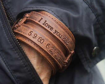 Gepersonaliseerde leren manchetarmband, handgestempelde herensieraden