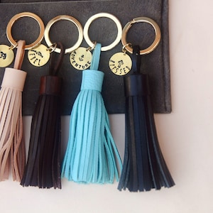 Personalized Keychain, Tassel Keychain, Leather bagcharm, Leather Key Holder, Gift for Women, name keychain, Mothers Day Gift, Gift for Mom image 3