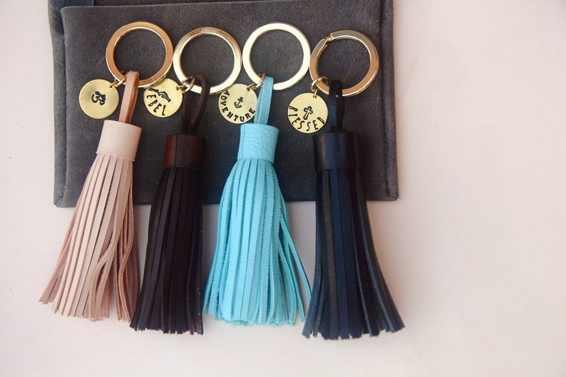 Personalized Keychain, Tassel Keychain, Leather bagcharm, Leather Key Holder, Gift for Women, name keychain, Mothers Day Gift, Gift for Mom image 3