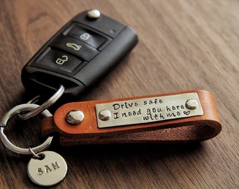 Custom Keychain, Personalized Leather Gift, 3rd Anniversary Gift for Him, Leather Keychain, Fathers Day Gift, Gift for Him