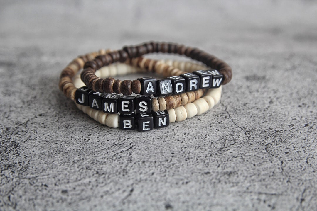 Personalized Beaded NAME Bracelets for Men, Mens Bracelet, Family Name