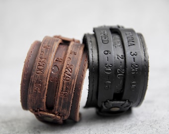 Personalized Gift, Mens Leather Bracelet, Custom Bracelet with Date, Anniversary Gift, Birthday Gift, Bracelet For Dad, Gift for him