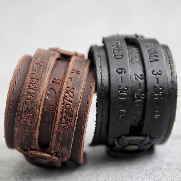 Personalized Gift, Mens Leather Bracelet, Custom Bracelet with Date, Anniversary Gift, Birthday Gift, Bracelet For Dad, Gift for him