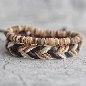 Mens Boho Bracelet Set: Coconut Bead & Braided Hemp
