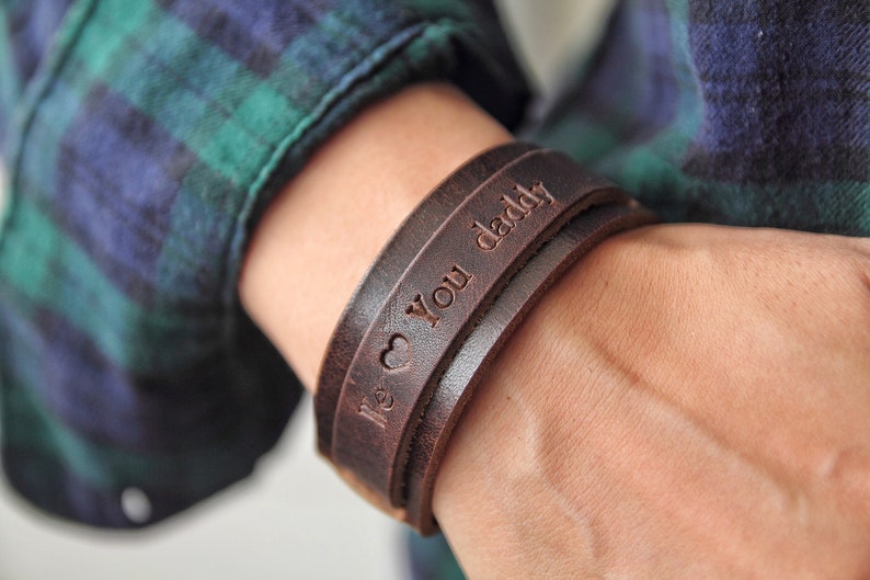 Personalized Gift for Him, Mens Leather Bracelet, Custom Secret Message Bracelet, Fathers Day Gift image 1