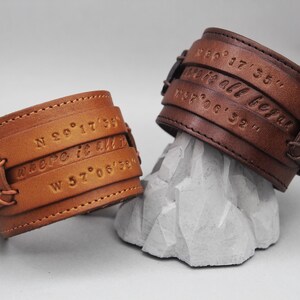 Coordinates Leather Cuff Bracelet: Personalized Men&#39;s Gift