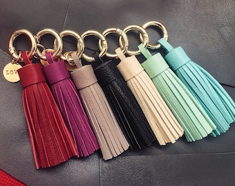Personalized Leather Tassel Keychain, Initial Bag Charm, Gift for Women