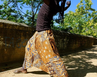 ABENE harem pants in wax cotton from Senegal - yoga or African dance pants for men or women - handcrafted unisex sarwel