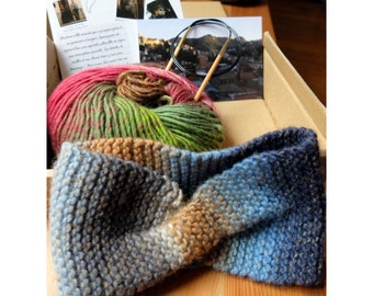 Beginner knitting kit: the Guanajuato butterfly headband - headband & mittens to knit yourself in ecological sheep wool - DIY gift