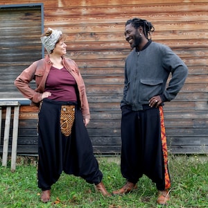 Harem pants in organic cotton crepe and Senegalese wax - Unique, ethical and eco-responsible pieces in limited edition and on pre-order