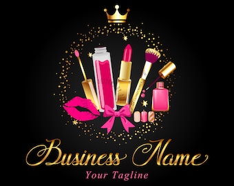 Makeup Logo, Beauty logo, lash custom logo design, cosmetic makeup nails logo gold pink, crown beauty cosmetics Logo, esthetician logo