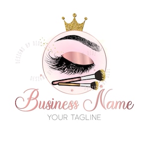 Lash logo design, makeup logo glitter crown, custom logo design, cosmetic makeup logo gold, beauty logo, lash graphic design, vector logo
