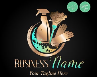 Gold Cleaning Service Logo: Maid, Housekeeping Business (Digital Files)