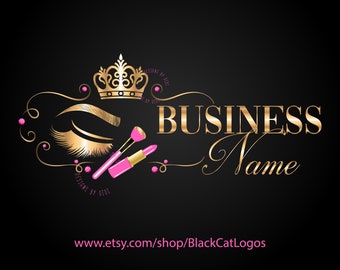 Makeup beauty logo, lash crown logo, custom logo design, cosmetic logo gold, branding package, personalized logo, glamour logo, vector logo
