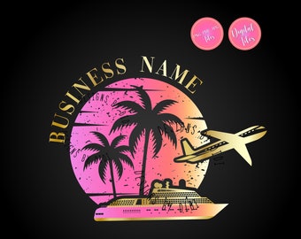 Travel Logo, plane ship cruise palm tree exotic rainbow design, travel agency logo, travel blogger trip advisor design, tourism ocean vacay