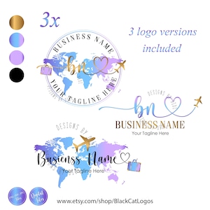 Travel Business Logo Design: Round, Colorful (3x Versions) (Digital Files)