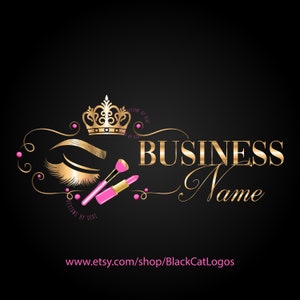 Makeup beauty logo, lash crown logo, custom logo design, cosmetic logo gold, branding package, personalized logo, glamour logo, vector logo