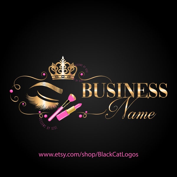 Makeup beauty logo, lash crown logo, custom logo design, cosmetic logo gold, branding package, personalized logo, glamour logo, vector logo