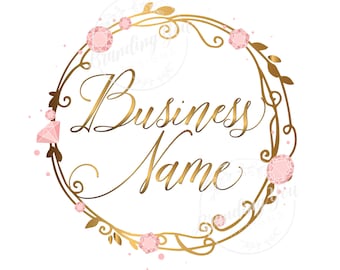 Floral Wreath Jewelry Logo: Gold Pink Gemstone Design (Digital Files)