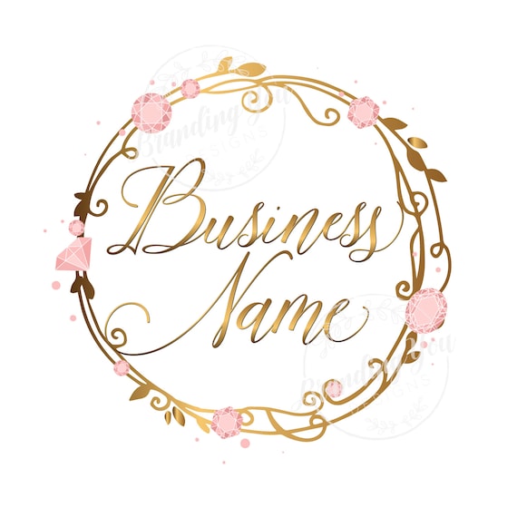 Floral Wreath Jewelry Logo, Handmade Jewelry Logo ,gold Pink Beads Business  Logo, Graphic Design, Diamond Logo, Vector Gemstone Bijou Logo 