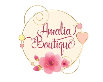 Watercolor Flower Logo Design: Pink Floral Branding (Digital Files)