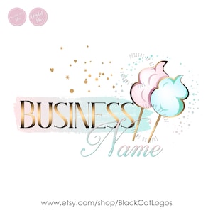 Cotton candy logo, watercolor premade logo, vector cotton candy cute design, children kids logo, vector art watermark, branding package