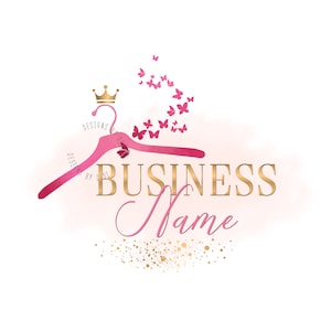 Boutique Logo, hanger logo, clothing logo, clothes hanger logo, butterfly hanger logo, fashion pink hanger Logo, vector instagram fashion