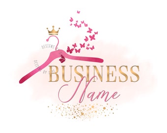 Boutique Logo, hanger logo, clothing logo, clothes hanger logo, butterfly hanger logo, fashion pink hanger Logo, vector instagram fashion