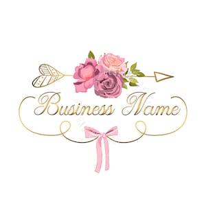 Flower logo design, logo design boutique, arrow pink flowers bow, fashion logo, beauty logo, femininity logo, nature botany, branding pack