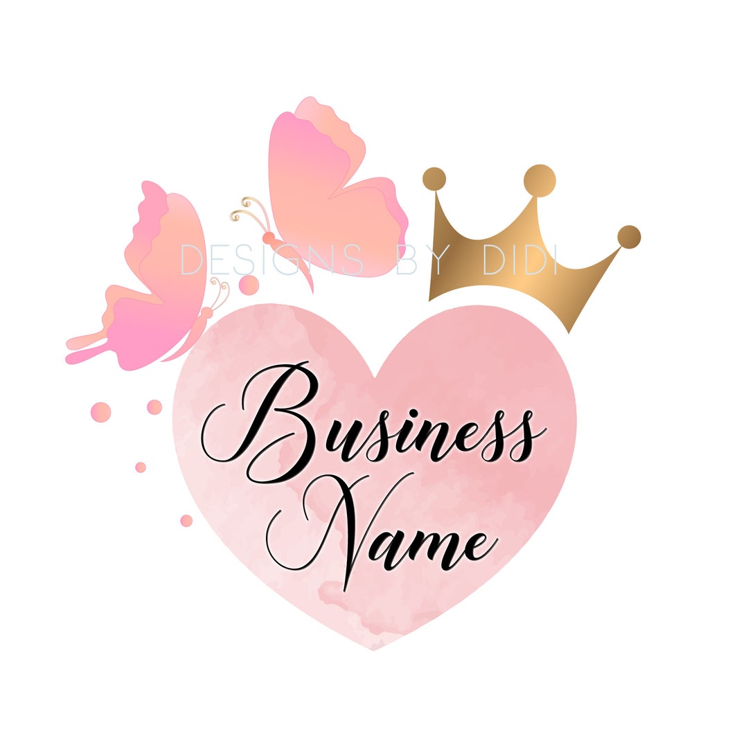 Butterfly Crown Logo Design: Gold Heart Kids Branding (digital