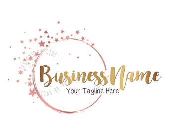 Pink & Gold Stars Logo Design: Round Boutique Branding (Digital Files)